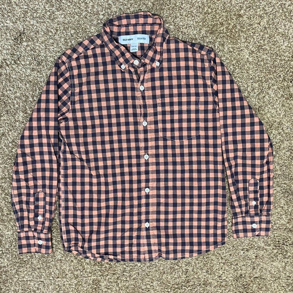 Old Navy Built In Flex Checkered Long Sleeve Button Down Shirt Boys Size L 10-12